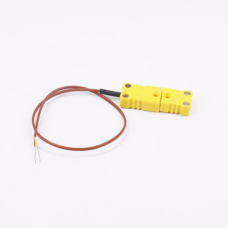کابل الحاقی ترموکوپل 2 سیمه اندازه گیری دما با روکش PTFE قهوه ای با دوشاخه ترموکوپل برای سنسور نوع K تماس مستقیم